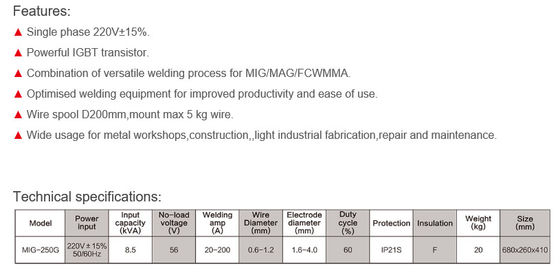 MIG-250G Premium endüstriyel kaynak makinesi